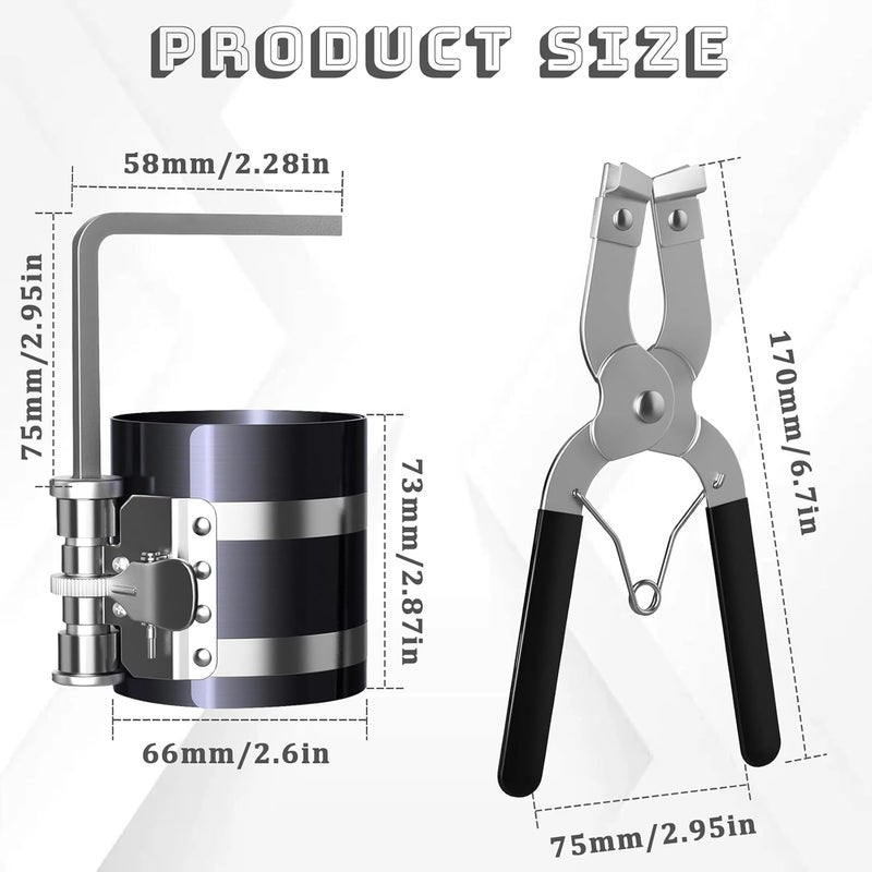 vvag Piston Ring Compressor Tool, Car Engine Piston Ring Installer Removal Kit, Sizes Adjustable from 2-1/8" to 7"(53mm-175mm) with Adjustable Piston Installer Plier - Image 2